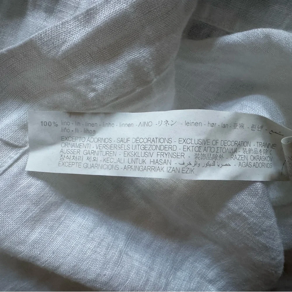 ZARA 100% Linen White Off-Shoulder Ruffle Lace Cropped Bell Sleeve Top Women XS - Picture 4 of 5